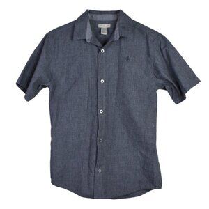 Calvin Klein Shirt XL Boys Gray Button Down Short Sleeve Cotton Blend Collared
